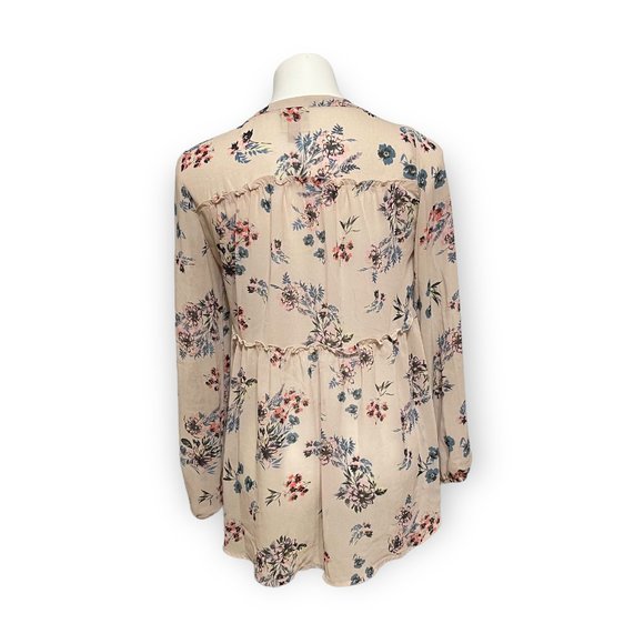 Knox Rose Small Blush Pink Floral Neck Tie High Low Long Sleeve Semi Sheer Blo… - Picture 4 of 6